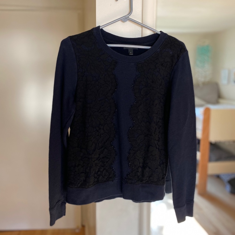 JCrew navy black lace embellished sweatshirt M